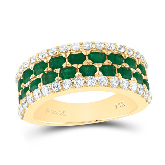 14kt Yellow Gold 3/4 Cttw Diamond Ana M and 1 1/2 Cttw Emerald Shape Emerald Natural Gem Wedding Engagement Anniversary Band, Women Size: 5-9