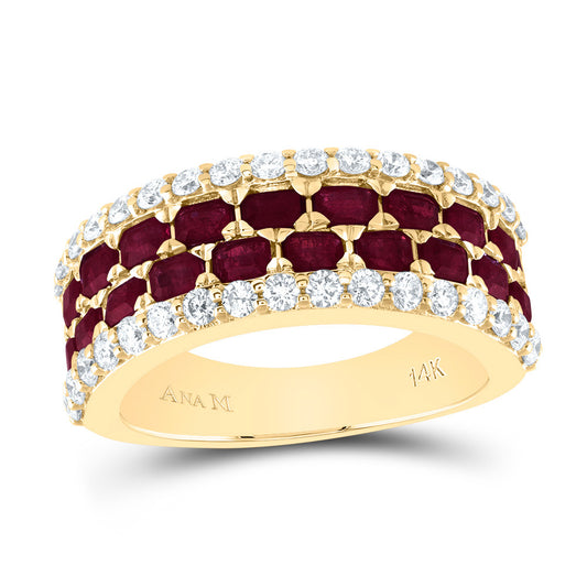 14kt Yellow Gold 3/4 Cttw Diamond Ana M 2 1/3 Cttw-em Ruby Natural Gem Wedding Engagement Anniversary Band, Women Size: 5-9