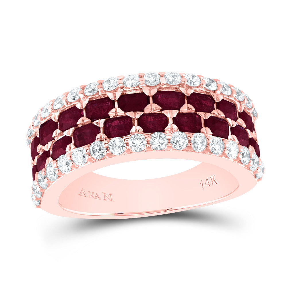 14kt Rose Gold 3/4 Cttw Diamond Ana M 2 1/3 Cttw-em Ruby Natural Gem Wedding Engagement Anniversary Band, Women Size: 5-9