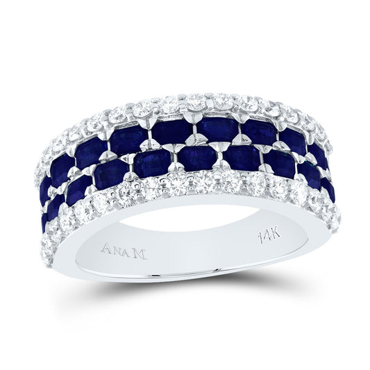 14kt White Gold 3/4 Cttw Diamond Ana M and 1 7/8 Cttw-em Blue Sapphire Natural Gem Wedding Engagement Anniversary Band, Women Size: 5-9
