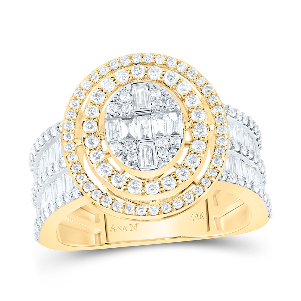 14kt Yellow Gold 1 5/8 Cttw Diamond Ana M Fashion Oval Baguette Wedding Engagement Anniversary Bridal Ring, Women Size: 5-9