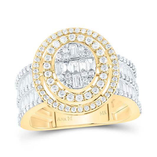 14kt Yellow Gold 1 5/8 Cttw Diamond Ana M Fashion Oval Baguette Wedding Engagement Anniversary Bridal Ring, Women Size: 5-9