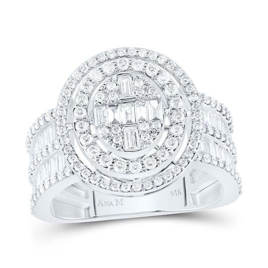 14kt White Gold 1 5/8 Cttw Diamond Ana M Fashion Oval Baguette Wedding Engagement Anniversary Bridal Ring, Women Size: 5-9