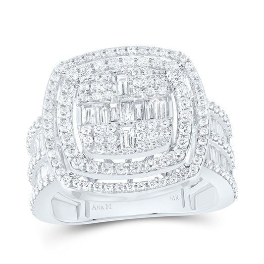 14kt White Gold 1 3/4 Cttw Diamond Ana M Fashion Cushion Baguette Wedding Engagement Anniversary Bridal Ring, Women Size: 5-9