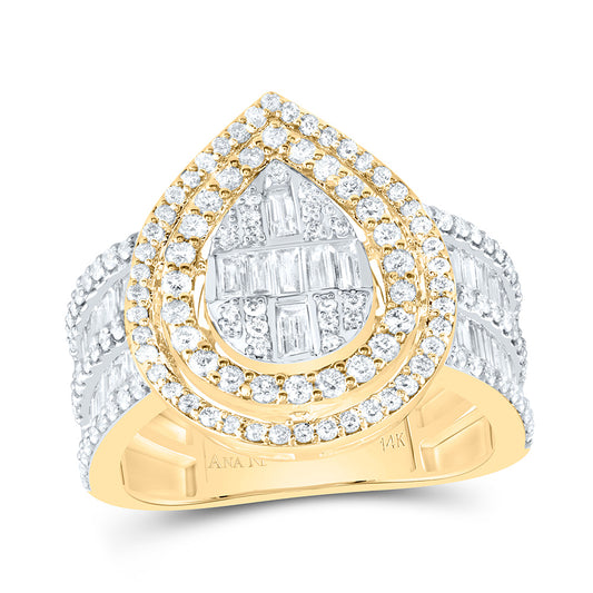 14kt Yellow Gold 1 3/8 Cttw Diamond Ana M Fashion Pear Baguette Wedding Engagement Anniversary Bridal Ring, Women Size: 5-9