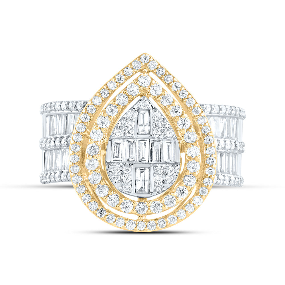 14kt Yellow Gold 1 3/8 Cttw Diamond Ana M Fashion Pear Baguette Wedding Engagement Anniversary Bridal Ring, Women Size: 5-9