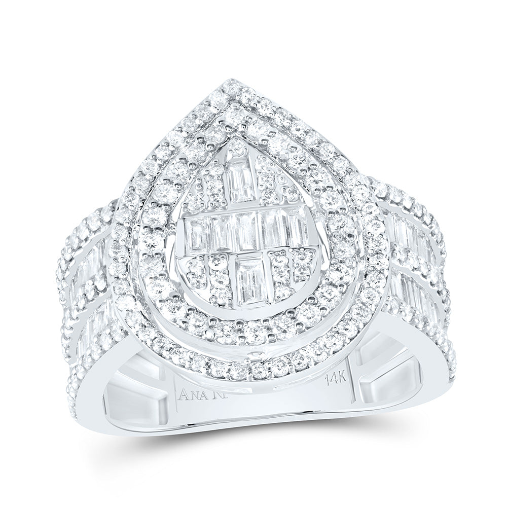 14kt White Gold 1 3/8 Cttw Diamond Ana M Fashion Pear Baguette Wedding Engagement Anniversary Bridal Ring, Women Size: 5-9