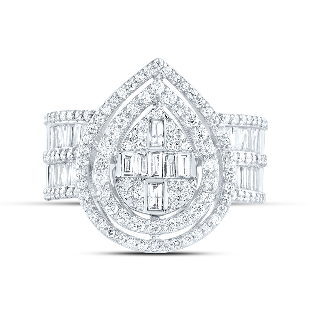 14kt White Gold 1 3/8 Cttw Diamond Ana M Fashion Pear Baguette Wedding Engagement Anniversary Bridal Ring, Women Size: 5-9