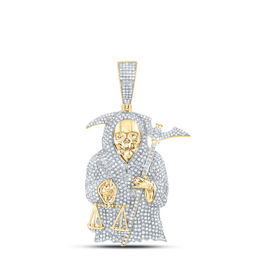 10kt Yellow Gold 2 1/4 Cttw Diamond Santa Muerte Mens Charm