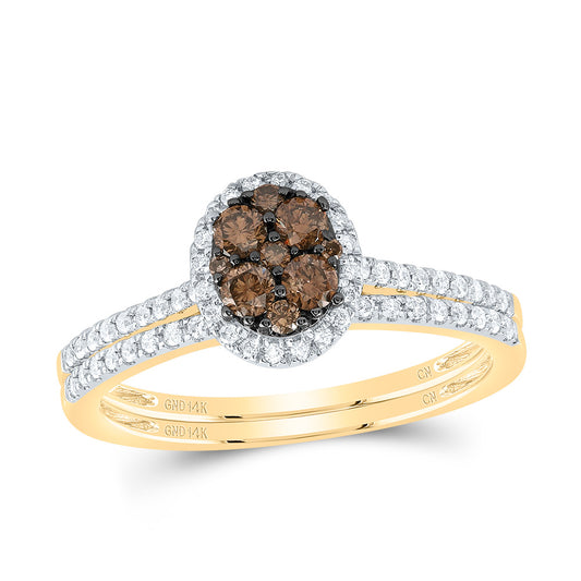 14kt Yellow Gold 1/2 Cttw Diamond Cognac Natural Oval Wedding Engagement Anniversary Bridal Set, Women Size: 5-9