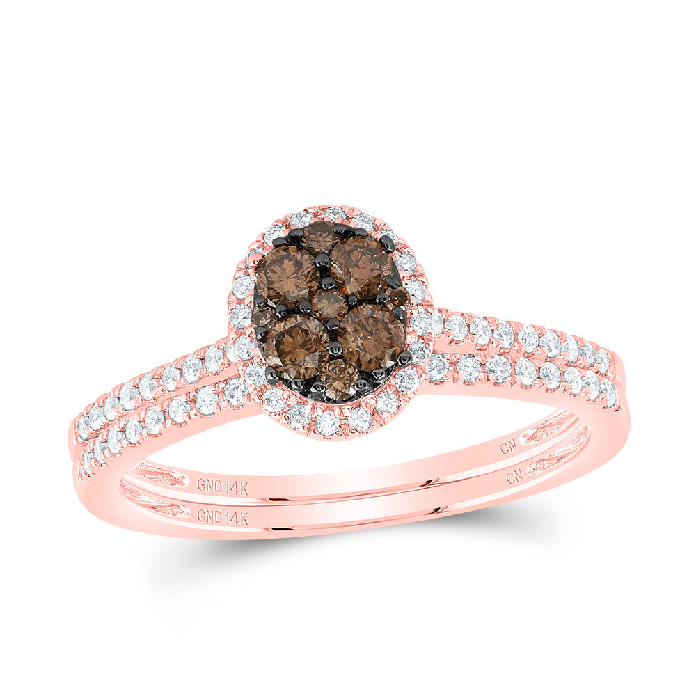 14kt Rose Gold 1/2 Cttw Diamond Cognac Natural Oval Wedding Engagement Anniversary Bridal Set, Women Size: 5-9