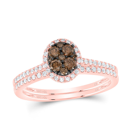 14kt Rose Gold 1/2 Cttw Diamond Cognac Natural Oval Wedding Engagement Anniversary Bridal Set, Women Size: 5-9