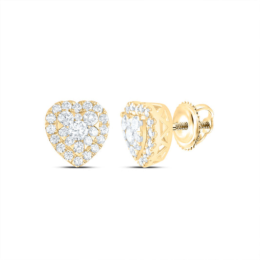 14kt Yellow Gold 7/8 Cttw Natural Diamond Ana M Elite Fashion Heart Stud Earring