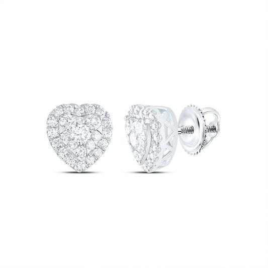14kt White Gold 7/8 Cttw Natural Diamond Ana M Elite Fashion Heart Stud Earring
