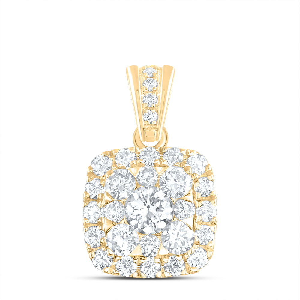 14kt Yellow Gold 7/8 Cttw Diamond Ana M Elite 1/4 Cttw Round Fashion Cushion Pendant