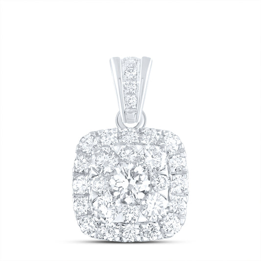 14kt White Gold 7/8 Cttw Diamond Ana M Elite 1/4 Cttw Round Fashion Cushion Pendant