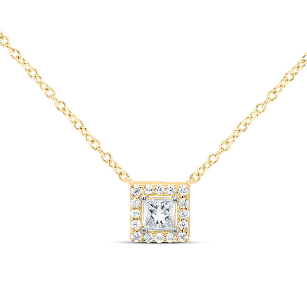 14kt Yellow Gold 1/4 Cttw Diamond Fashion Square Necklace, Length: 18 Inch