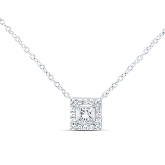 14kt White Gold 1/4 Cttw Diamond Fashion Square Necklace, Length: 18 Inch