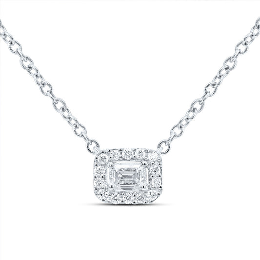 14kt White Gold 1/5 Cttw Diamond Fashion Emerald Necklace, Length: 18 Inch