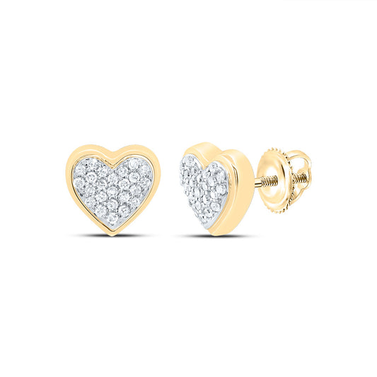 10kt Yellow Gold 1/8 Cttw Natural Diamond Heart Stud Earring