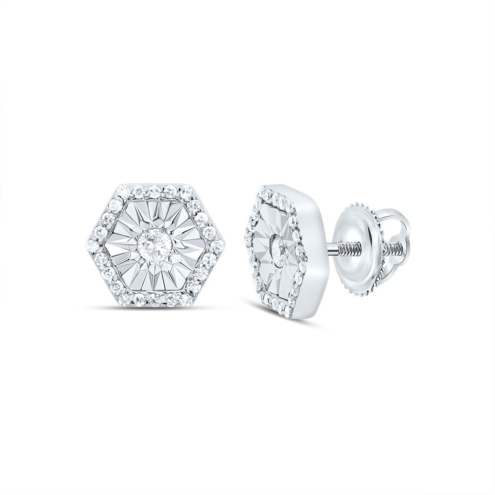 10kt White Gold 1/5 Cttw Diamond Hexagon Stud Earring