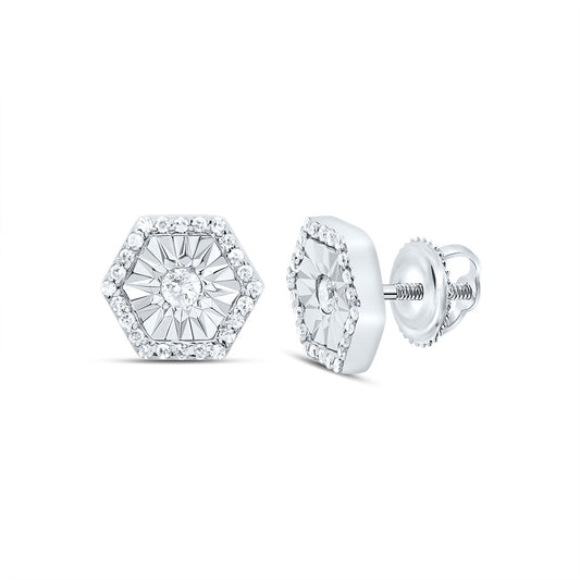 10kt White Gold 1/5 Cttw Diamond Hexagon Stud Earring