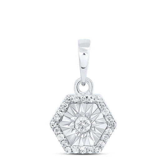 10kt White Gold 1/10 Cttw Diamond Hexagon Pendant