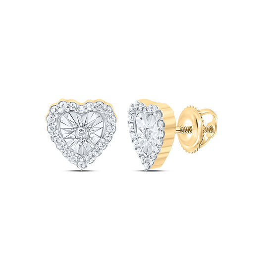 10K Yellow Gold 1/8 Ctw Natural Diamond Heart Earring