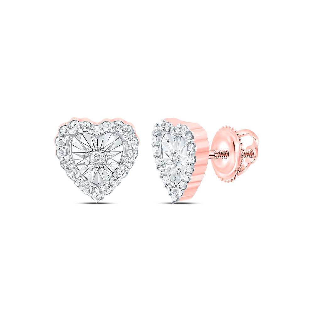 10kt Rose Gold 1/8 Cttw Natural Diamond Heart Stud Earring