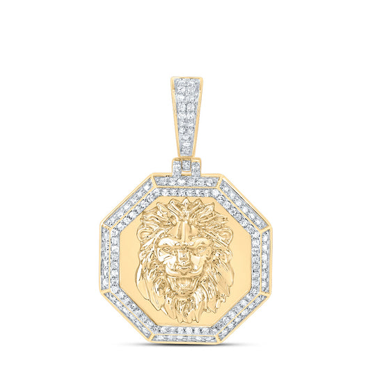 10kt Yellow Gold 3/8 Cttw Diamond Fashion Lion Face Octagon Men's Charm