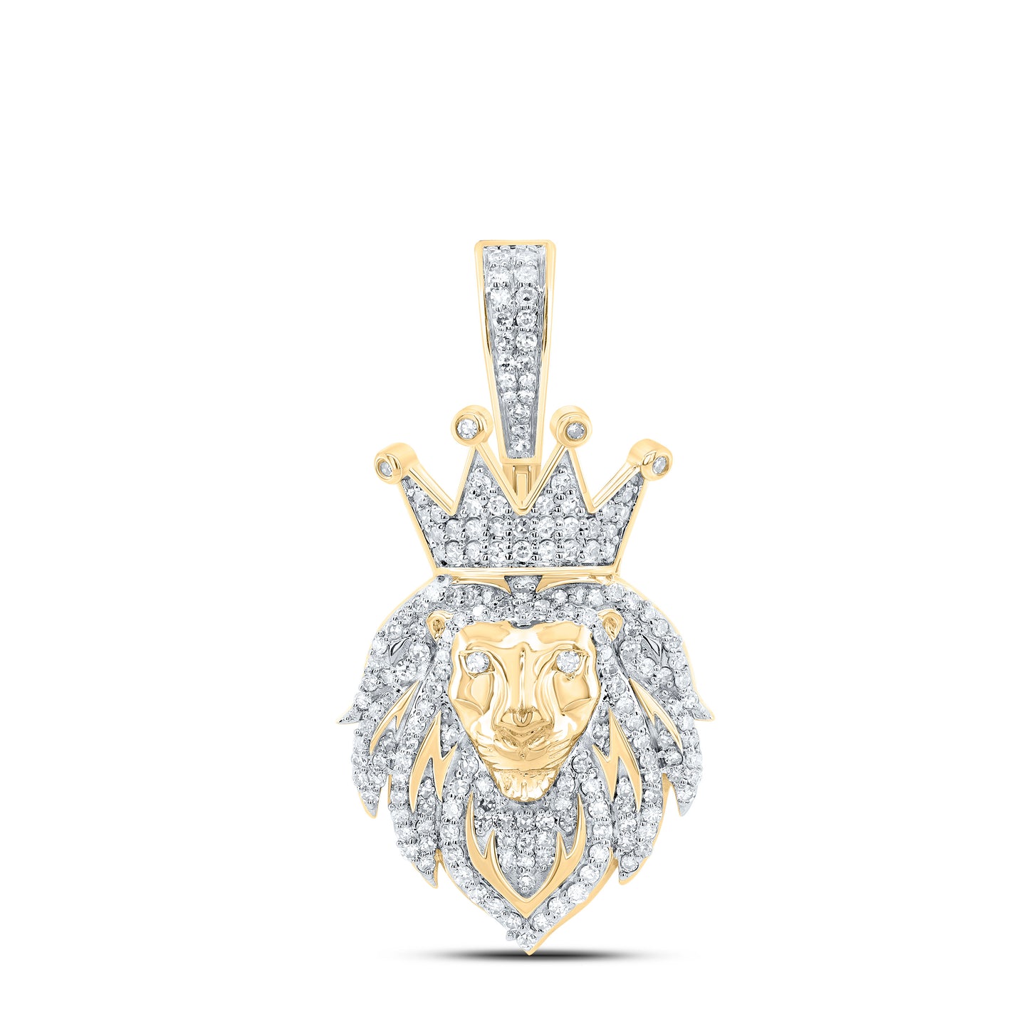 10kt Yellow Gold 5/8 Cttw Diamond Fashion Lion Face Crown Men's Charm