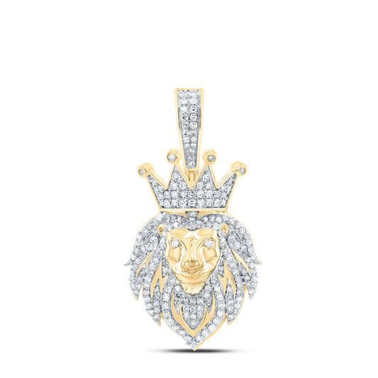 10kt Yellow Gold 5/8 Cttw Diamond Fashion Lion Face Crown Men's Charm