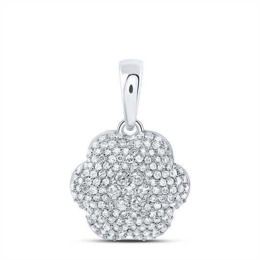 10kt White Gold 5/8 Cttw Diamond Fashion Flower Pendant
