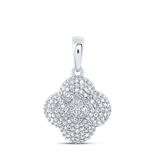 10kt White Gold 5/8 Cttw Diamond Fashion Clover Pendant