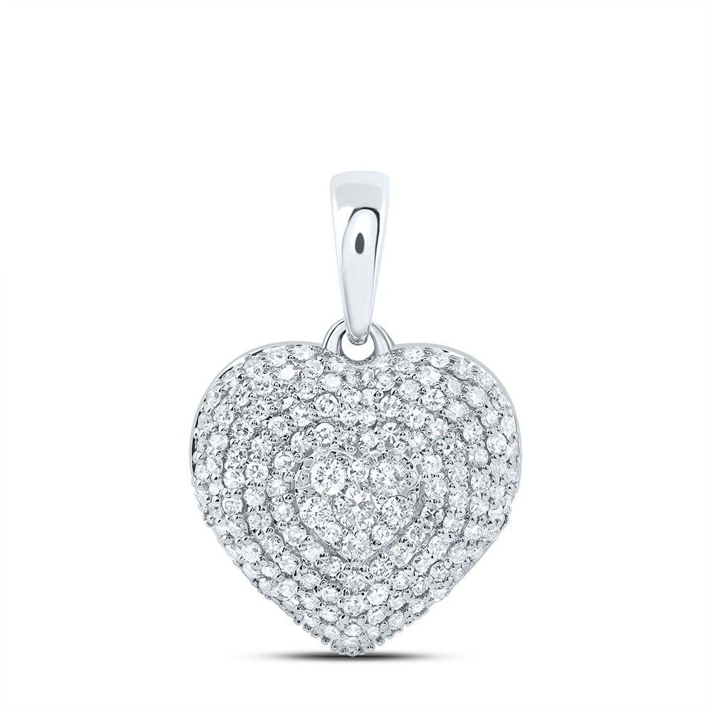 10kt White Gold 5/8 Cttw Natural Diamond Fashion Heart Pendant