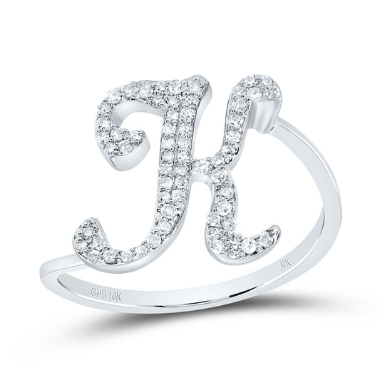 10K White Gold 1/5 Ctw Diamond Gift Initial "K" Ring, Womens Size: 5-9