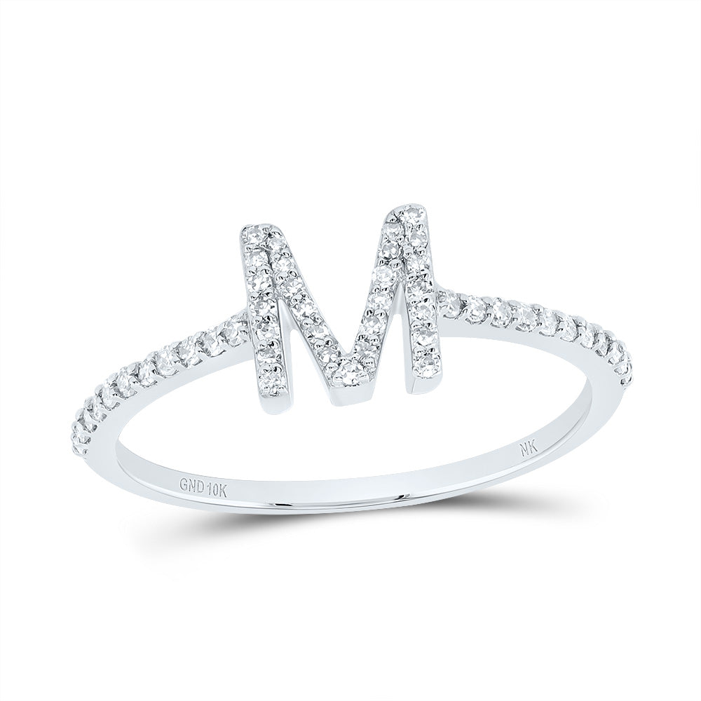 10K White Gold 1/5 Ctw Diamond Gift Initial "M" Ring, Womens Size: 5-9