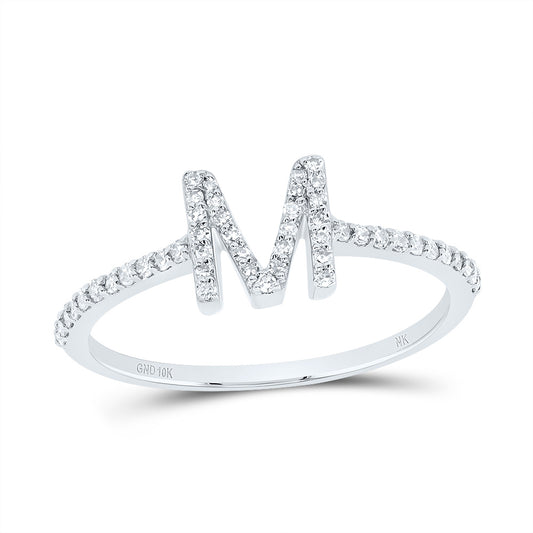 10K White Gold 1/5 Ctw Diamond Gift Initial "M" Ring, Womens Size: 5-9