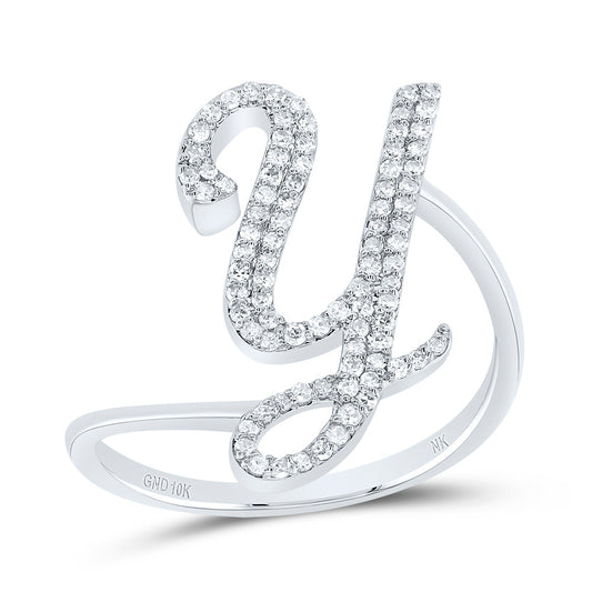 10K White Gold 1/4 Ctw Natural Diamond Gift Initial "Y" Ring, Womens Size: 5-9