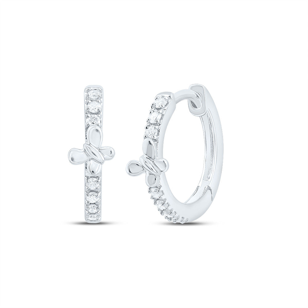 10kt White Gold 1/12 Cttw Diamond Butterfly Hoop Earring