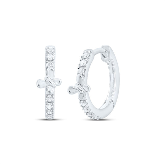 10kt White Gold 1/12 Cttw Diamond Butterfly Hoop Earring