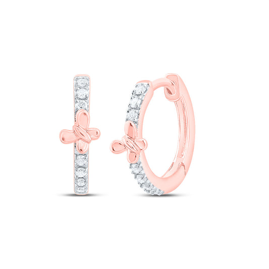 10kt Rose Gold 1/12 Cttw Diamond Butterfly Hoop Earring