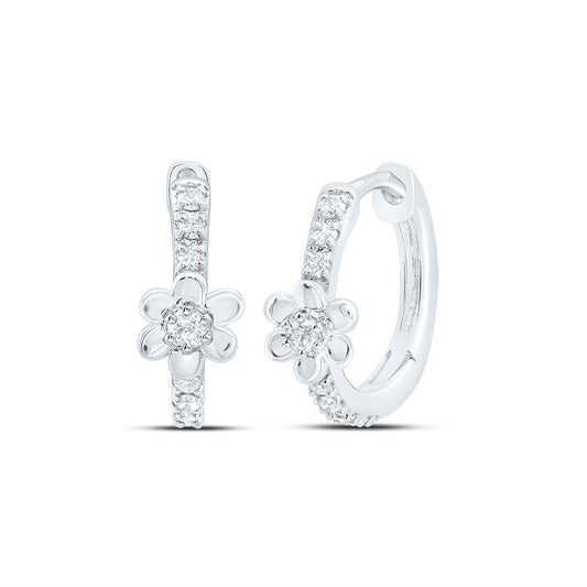 10kt White Gold 1/10 Cttw Diamond Flower Hoop Earring