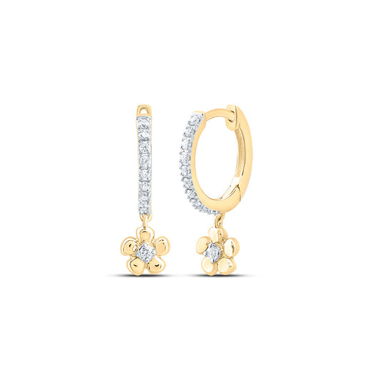 10kt Yellow Gold 1/8 Cttw Diamond Flower Dangling Earring
