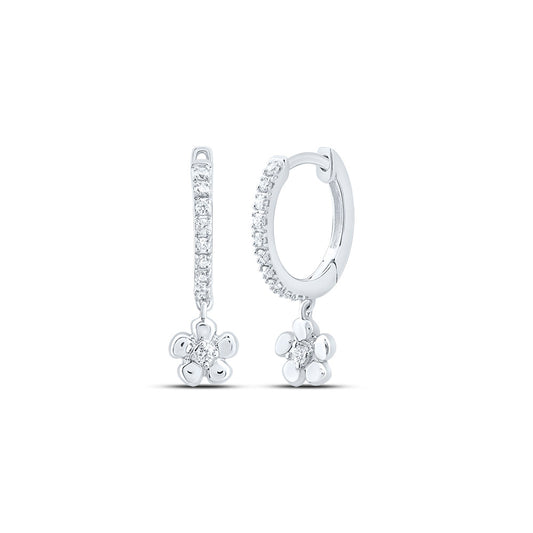 10kt White Gold 1/8 Cttw Diamond Flower Dangling Earring