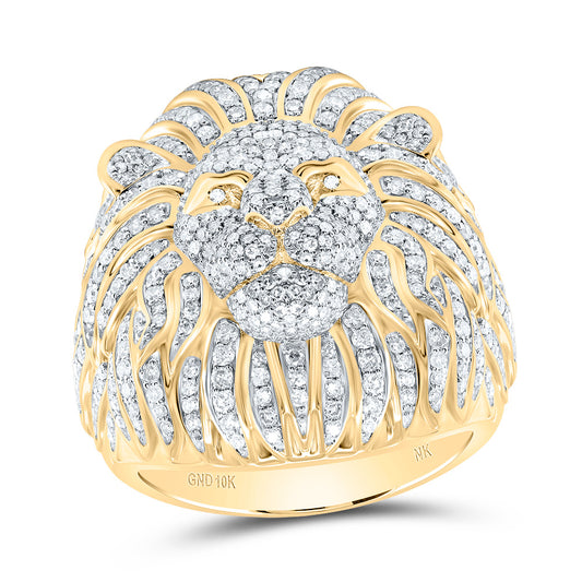 10kt Yellow Gold 1 3/4 Cttw Diamond Lion Face Men's Ring, Men Size: 8-12