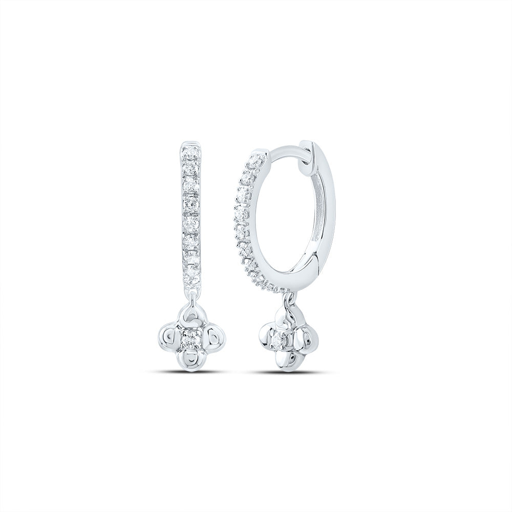 10kt White Gold 1/8 Cttw Diamond Clover Dangling Earring