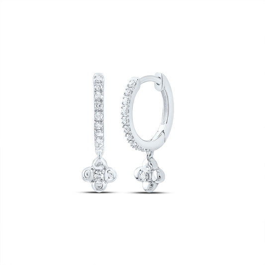 10kt White Gold 1/8 Cttw Diamond Clover Dangling Earring