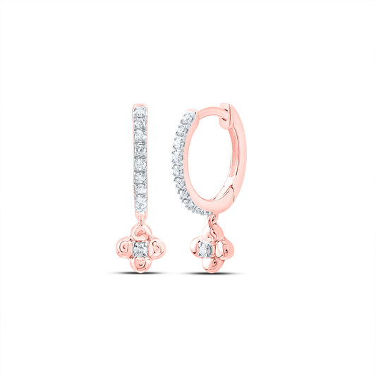 10kt Rose Gold 1/8 Cttw Diamond Clover Dangling Earring