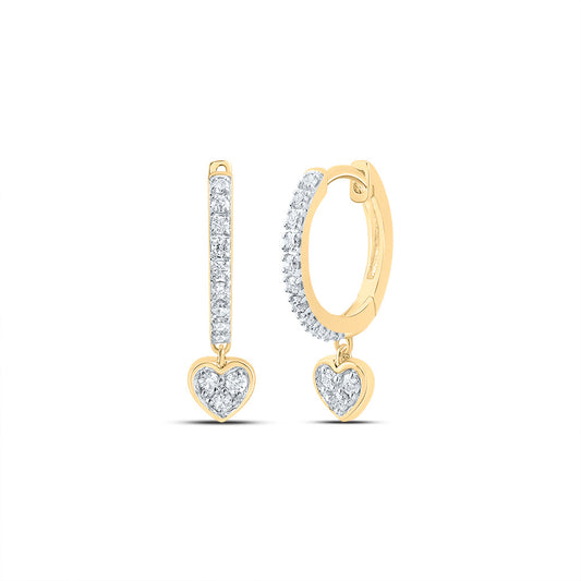 10kt Yellow Gold 1/6 Cttw Natural Diamond Heart Dangling Earring